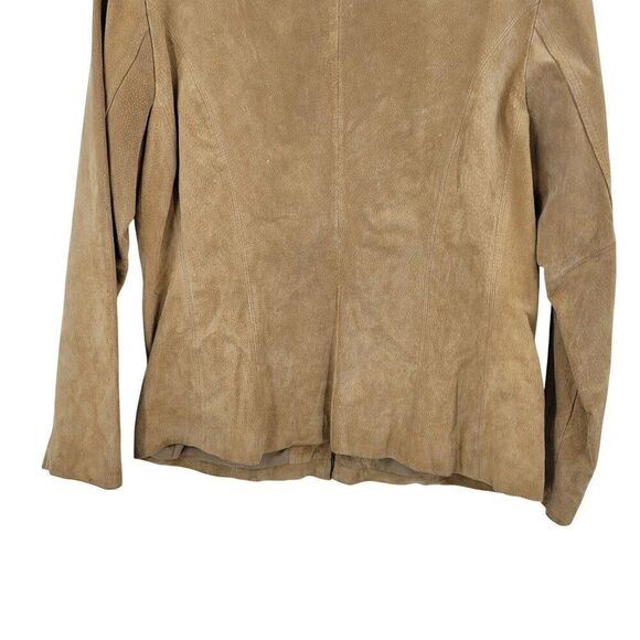 Vtg Womens Siena Camel Suede Genuine Leather Jacket Shacket Sz L Zip Neutral - Picture 10 of 11